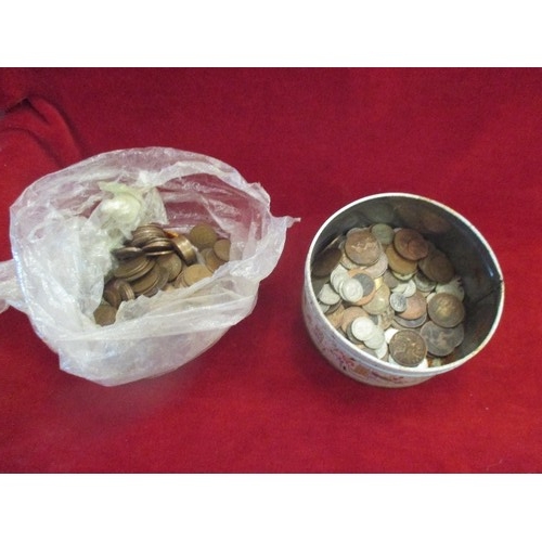 41 - TIN OF VINTAGE ENGLISH COINS, PENNIES ETC