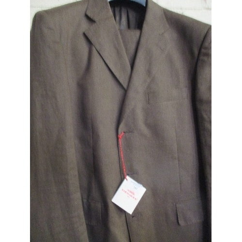 163 - BRAND-NEW ITALIAN GENTS DESIGNER SUIT BY DESIREE. DARK OLIVE GREEN FABRIC. 100% WOOL. SIZE. 40