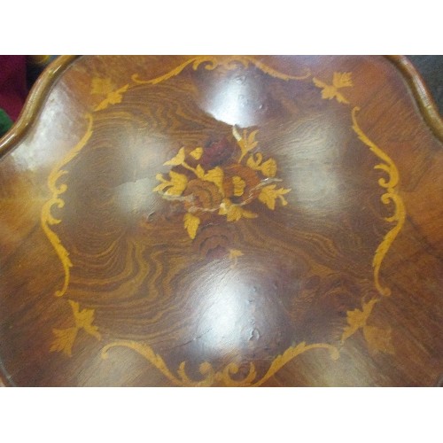 318A - MAHOGANY INLAID SIDE TABLE ON TRI LEGS