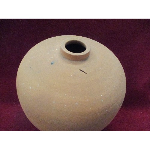 66 - HAND THROWN TERRACOTTA VASE / LAMP BASE (HAS HOLE FOR CABLE) - 20CM DIA