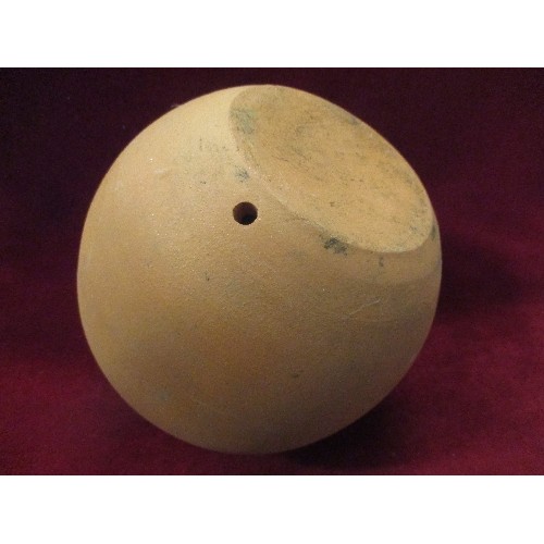 66 - HAND THROWN TERRACOTTA VASE / LAMP BASE (HAS HOLE FOR CABLE) - 20CM DIA