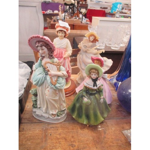 98A - COLLECTION OF FIVE LADY FIGURINES, FOUR PORCELAIN INCLUDING LEONARDO 