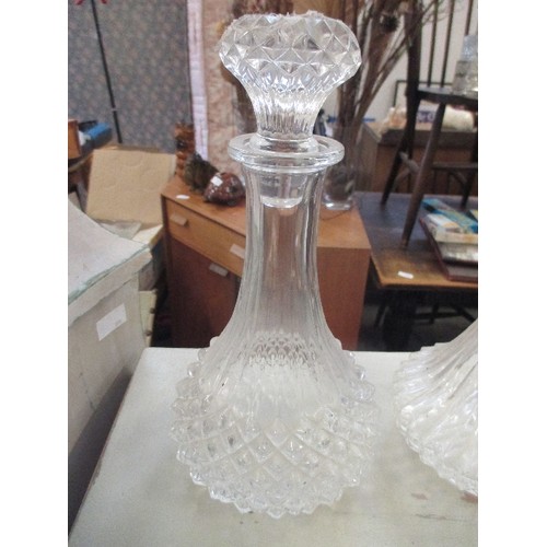 114 - 2 CUT GLASS DECANTERS WITH STOPPERS