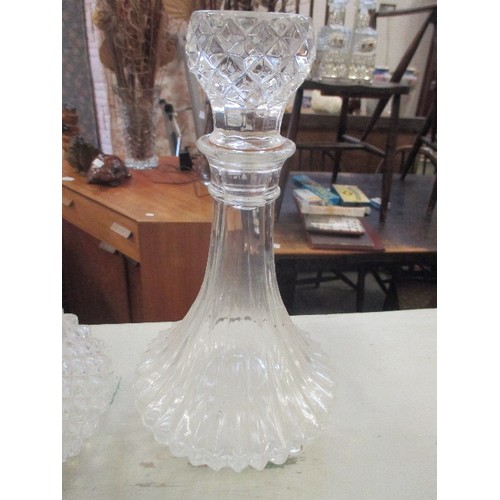 114 - 2 CUT GLASS DECANTERS WITH STOPPERS