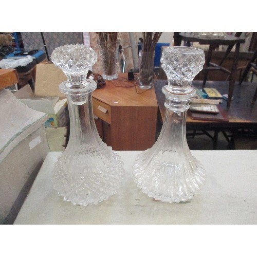 114 - 2 CUT GLASS DECANTERS WITH STOPPERS