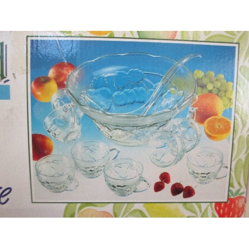 70 - LARGE VINTAGE PRESSED GLASS PUNCH BOWL - 30CM  DIA, TOGETHER WITH A RAYWARE 26 PIECE PUNCH SET-BOXED... 