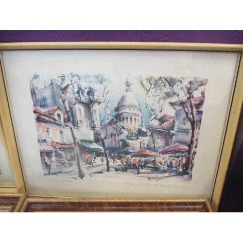 109 - PAIR OF OIL PAINTINGS ON CANVAS, SIGNED H FORD, AN EIFFEL TOWER PRINT AND SACRE COEUR PARIS PRINT