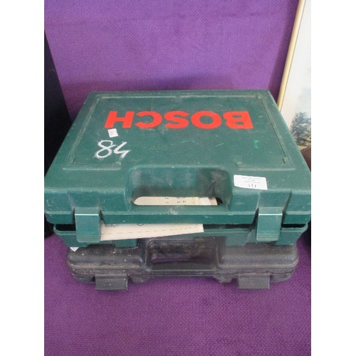 111 - BOSCH BATTERY POWERED SCREWDRIVER. PSR 120. IN CASE WITH CHARGER/ INSTRUCTIONS ETC. ALSO DRAPER CORD... 