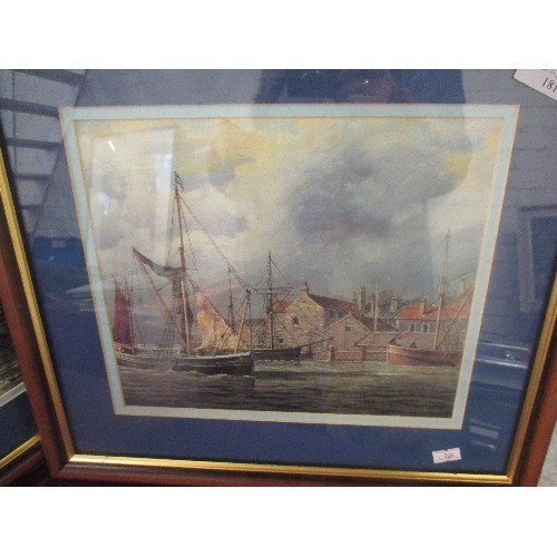 181 - A PAIR OF FRAMED/GLAZED PRINTS. OLD SHIPS IN THE HARBOUR.