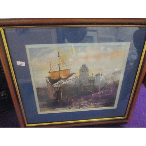 181 - A PAIR OF FRAMED/GLAZED PRINTS. OLD SHIPS IN THE HARBOUR.