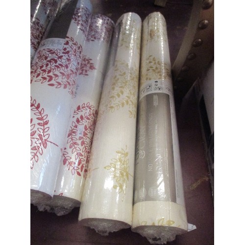 194 - WALLPAPER ROLLS, NEW & PACKAGED. TURNER & GRAY' 5 ROLLS ARE CREAM WITH BURGUNDY BRANCH PATTERN, 2 AR... 