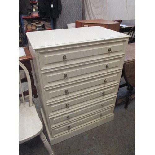 295 - 6 DRAWER CHEST OF DRAWERS IN CREAM. 75 X 45 X 100CM.