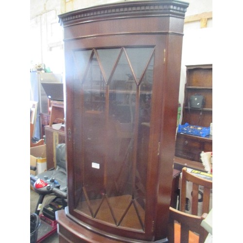 335 - 20TH CENTURY REPRO MAHOGANY CORNER CUPBOARD