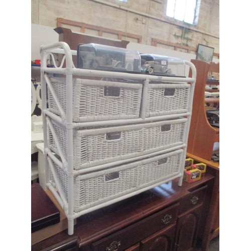 270 - CANE AND WICKER 4 DRAWER GALLERIED CHEST IN WHITE