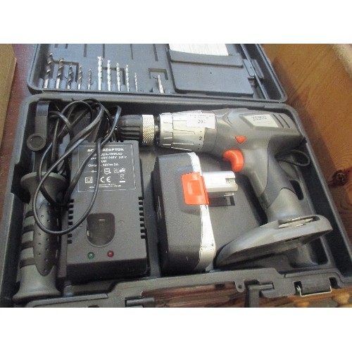 292 - CORDLESS HAMMER DRILL, COMPLETE WITH INSTRUCTIONS AND CASE