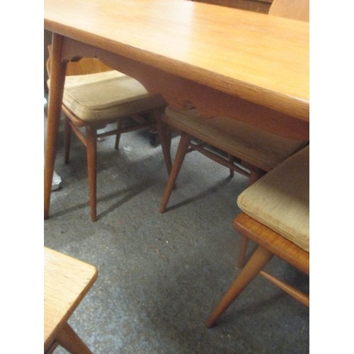 323 - LIGHT OAK DINING TABLE IN MID CENTURY STYLE WITH TAPERED SPLAYED LEGS AND  4 LIGHT OAK UNUSUAL ALPIN... 