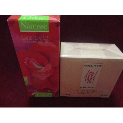 150 - PERFUME/EAU DE TOILETTE. INC CHOE NARCISSE, TED BAKER [WITH LIPSTICK & LIP-BALM] & CERRITI 1881. APP... 