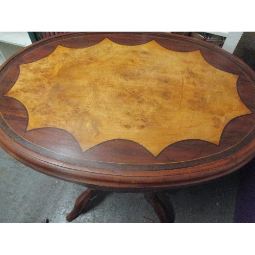 180 - OVAL INLAID EGYPTIAN TABLE. TOP APPROX 88CM L. 80CM H.