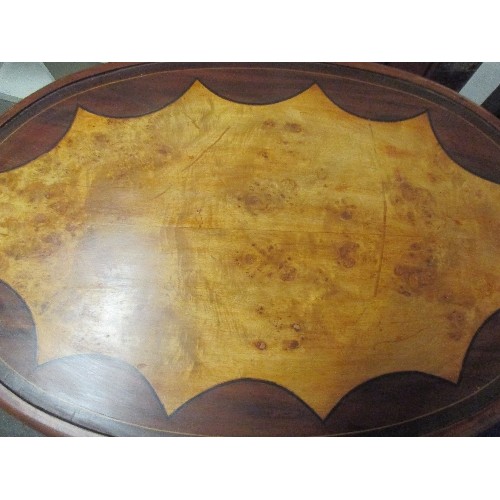 180 - OVAL INLAID EGYPTIAN TABLE. TOP APPROX 88CM L. 80CM H.