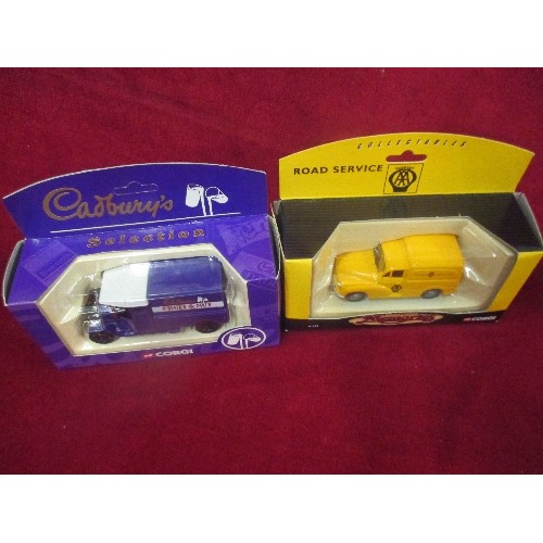 213 - 4 BOXED COLLECTABLE CORGI DIE-CAST VEHICLES. INC MR BEAN'S MINI, CADBURYS FRUIT & NUT VAN, AND ROYAL... 