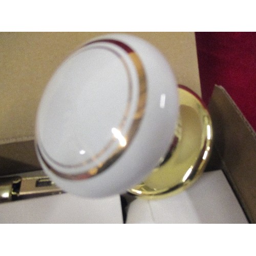 220 - LARGE QUANTITY OF BRAND-NEW/BOXED CERAMIC DOOR-KNOBS, WHITE WITH GOLD.