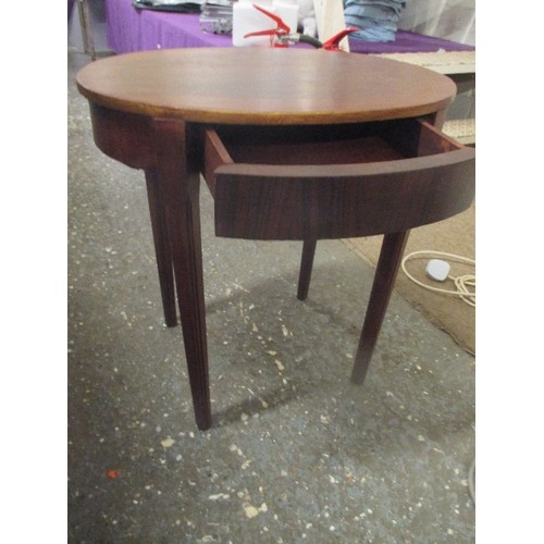 221 - OVAL SIDE TABLE - DARK WOOD. APPROX 50CM L. 53CM H.