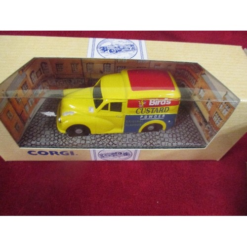 233 - 5 x CORGI BOXED VEHICLE MODELS - MORRIS MINOR CONVERTIBLE,  MORRIS 1000 VAN, MORRIS MINOR SALOON,  M... 