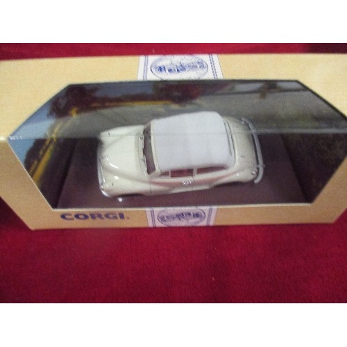 233 - 5 x CORGI BOXED VEHICLE MODELS - MORRIS MINOR CONVERTIBLE,  MORRIS 1000 VAN, MORRIS MINOR SALOON,  M... 