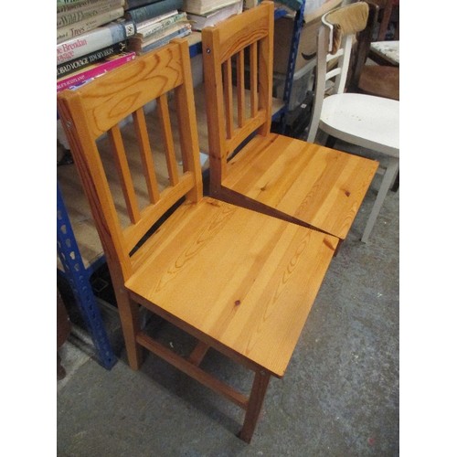 453 - PAIR OF PINE KITCHEN CHAIRS AND 3 ODD CHAIRS