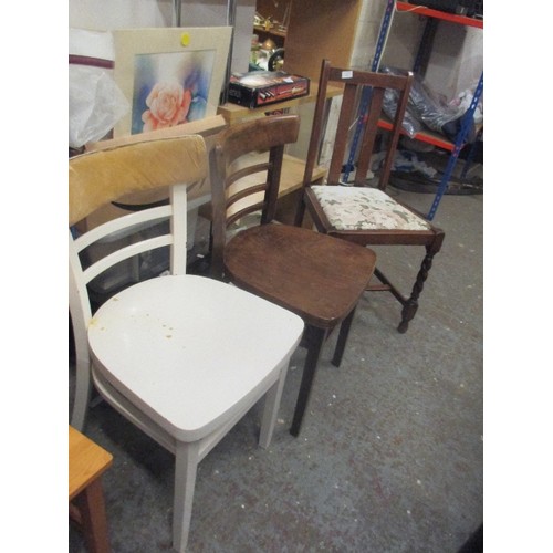 453 - PAIR OF PINE KITCHEN CHAIRS AND 3 ODD CHAIRS