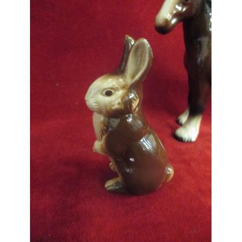 16 - POOLE POTTERY RABBIT FIGURE 14CM AND A CERAMIC SHIRE HORSE - 18CM H