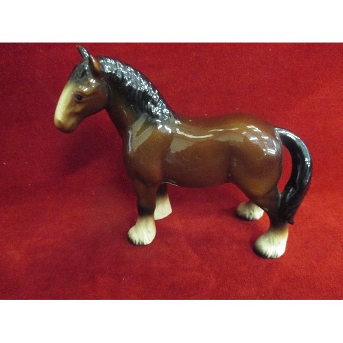 16 - POOLE POTTERY RABBIT FIGURE 14CM AND A CERAMIC SHIRE HORSE - 18CM H