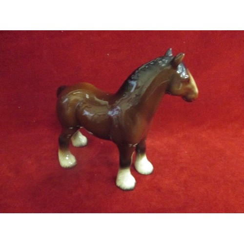 16 - POOLE POTTERY RABBIT FIGURE 14CM AND A CERAMIC SHIRE HORSE - 18CM H