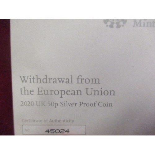 24 - 2020 ROYAL MINT STERLING SILVER PROOF 50P COIN COMMEMORATING WITHDRAWAL FROM THE EUROPEAN UNION - IN... 