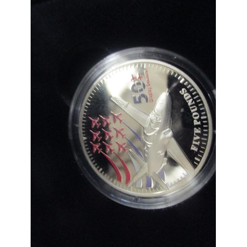 25 - JERSEY SILVER 2014, RED ARROWS 50TH DISPLAY SEASON 925 SILVER PROOF COIN - 28 GRAMS. IN BOX WITH CER... 