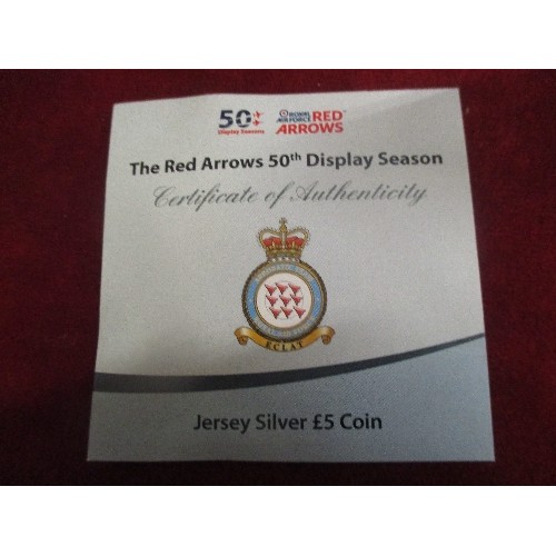 25 - JERSEY SILVER 2014, RED ARROWS 50TH DISPLAY SEASON 925 SILVER PROOF COIN - 28 GRAMS. IN BOX WITH CER... 