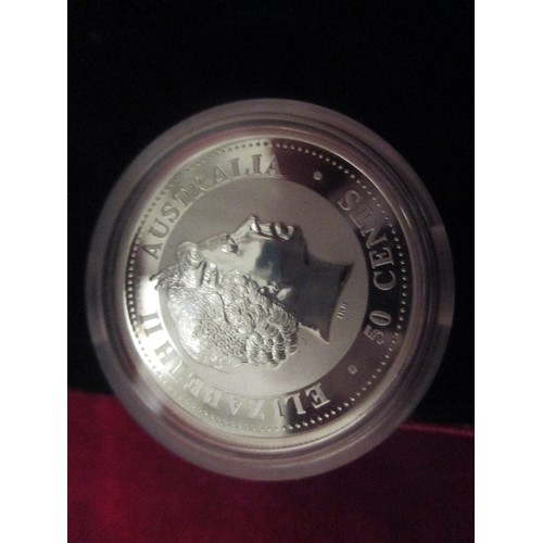 27 - .999 SILVER PROOF AUSTRALIA 50 CENTS COIN (HALF OZ) WITH PERTH MINT BOX