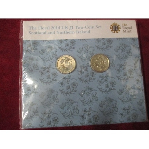 28 - THE FLORAL 2014 UK £1 TWO COIN SET - SCOTLAND AND NORTHERN IRELAND