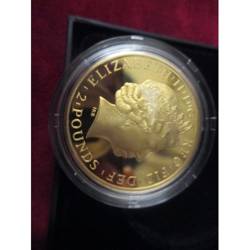 29 - PROOF £2 ONE OUNCE GOLD PLATED COIN - 2015 LUNAR YEAR OF THE SHEEP IN BOX WITH BOOKLET