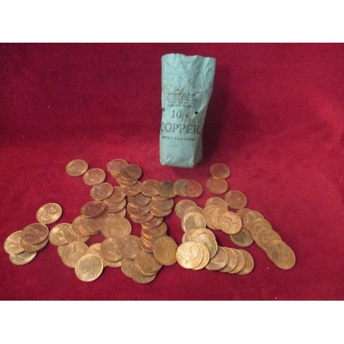 32 - OLD BANK BAG BAG FULL OF UNCIRCULATED 1967 PENNIES - 800 GRAMS