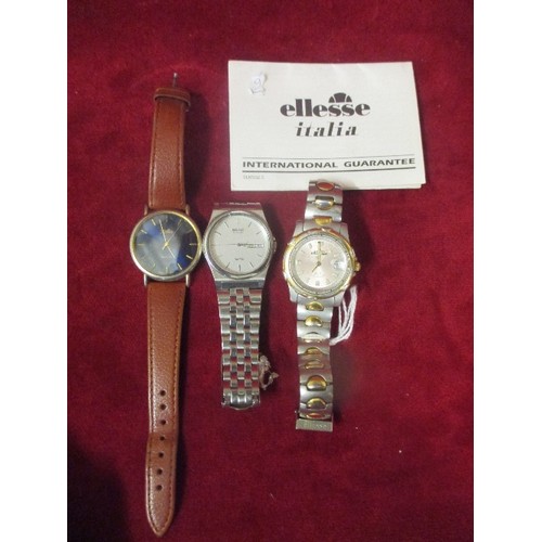 42 - THREE GENTS QUARTZ WRIST WATCHES INC ELLESSE ITALIA 200M WITH PAPERWORK, REFLEX QUARTZ AND SEIKO