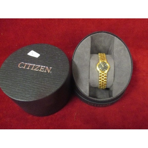 50 - CITIZEN QUARTZ GILT METAL LADIES WRIST WATCH WITH CITIZEN BOX