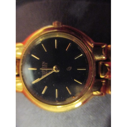 50 - CITIZEN QUARTZ GILT METAL LADIES WRIST WATCH WITH CITIZEN BOX