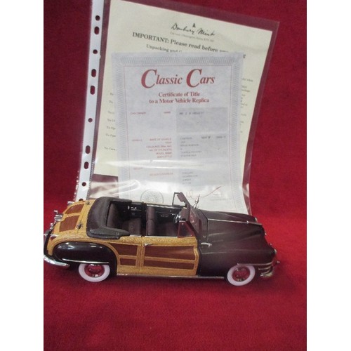 6 - A DANBURY MINT DIE CAST MODEL OF A CHRYSLER 1948 TOWN AND COUNTRY CONVERTIBLE - 1:24 SCALE, WITH CER... 