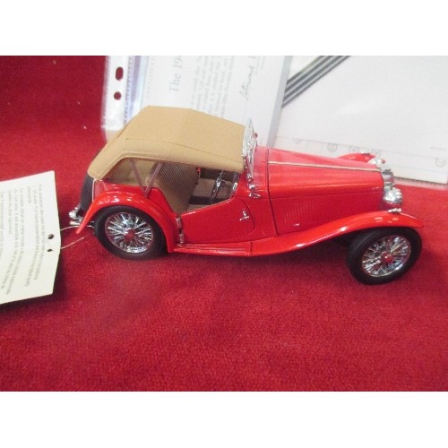 8 - A FRANKLIN MINT DIE CAST MODEL OF A 1948 MG TC , 1:24 SCALE WITH CERTIFICATE AND PAPERWORK