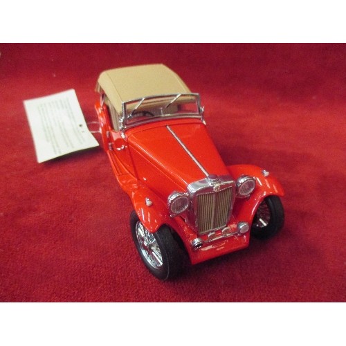 8 - A FRANKLIN MINT DIE CAST MODEL OF A 1948 MG TC , 1:24 SCALE WITH CERTIFICATE AND PAPERWORK