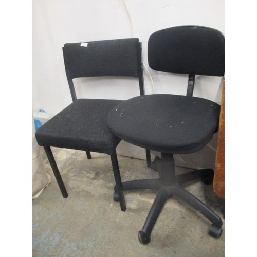 445 - BLACK SWIVEL OFFICE CHAIR AND ANOTHER METAL FRAMED OFFICE CHAIR