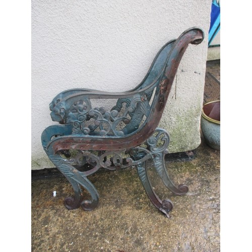 470 - PAIR OF GREEN CAST IRON BENCH ENDS