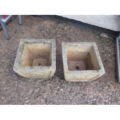 472 - PAIR OF SQUARE CONCRETE GARDEN POTS