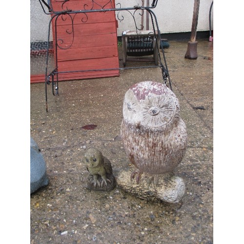 487 - HEAVY CONCRETE OWL & A SMALL OWL